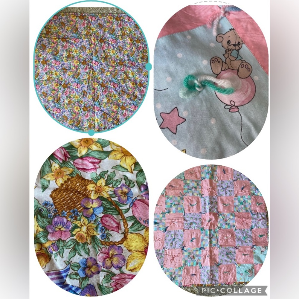 Handmade Patchwork Baby Blanket 38x38 spring flower, rabbit